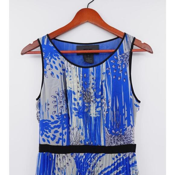 Miss Wu Sheer Dress Womens 4 Blue Floral Pleated Wedding Party Flowy Fairy - Picture 2 of 16